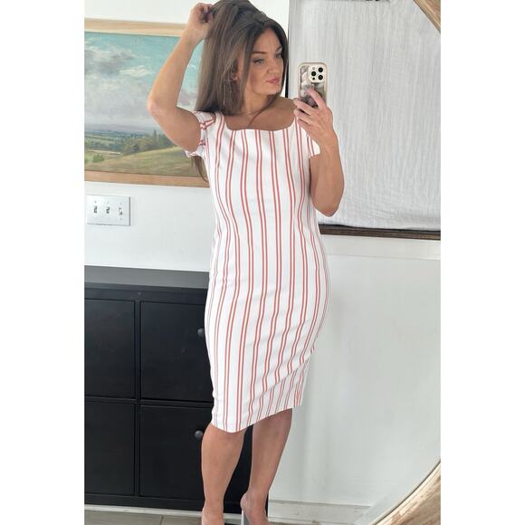 Calvin Klein Dresses & Skirts - Calvin Klein Size 8 White Pink Stripe Midi Dress